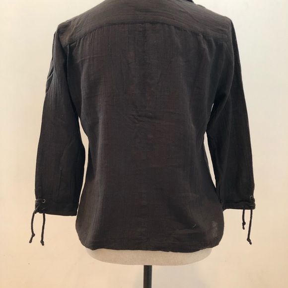 French Connection Dk BWN Criss Cross Tie FRT Top M - Picture 3 of 4